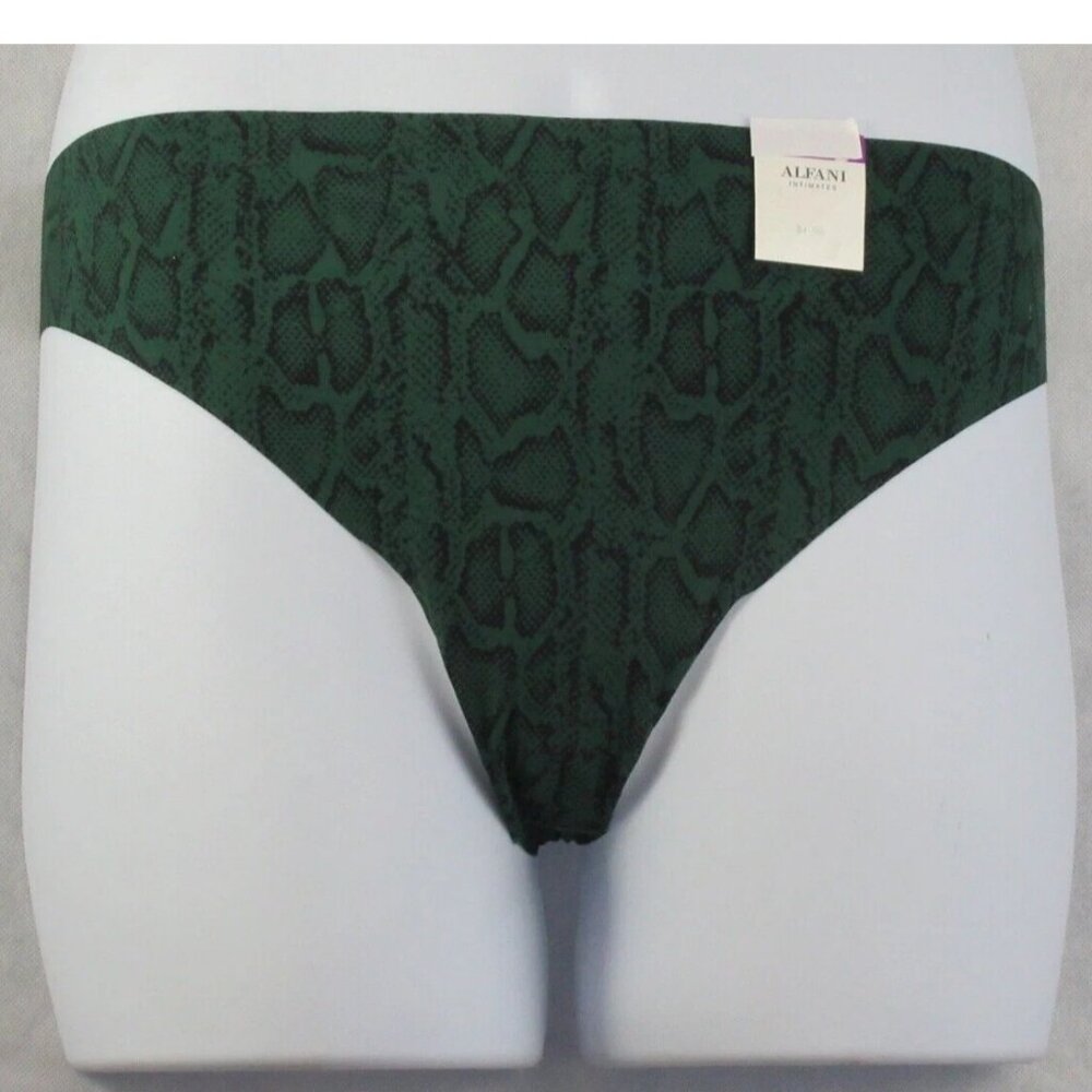 Alfani Women's Laser-Cut Thong Panty Underwear, Green Snake Skin, XXL